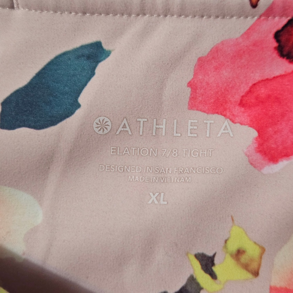 Athleta Elation 7/8 Tight Painted Flower Orchid Pink Athletic Yoga Workout Sz XL - Picture 3 of 10